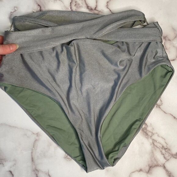 BECCA Silver High Waisted Bikini Bottoms | Size: S - Picture 2 of 6